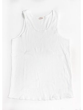NON STOCK Men's Large White Cotton Tank Top Slim Fit Casual Ribbed Sleeveless